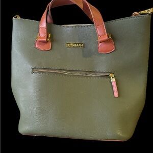 Joy & Iman Olive Tote with Coral Handles